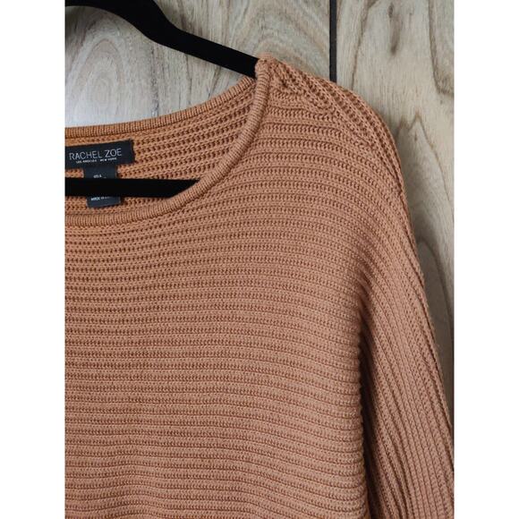 Rachel Zoe Tan Cotton Blend Ribbed Dolman Rolled Cuffs Pullover Sweater Size L - Picture 2 of 7